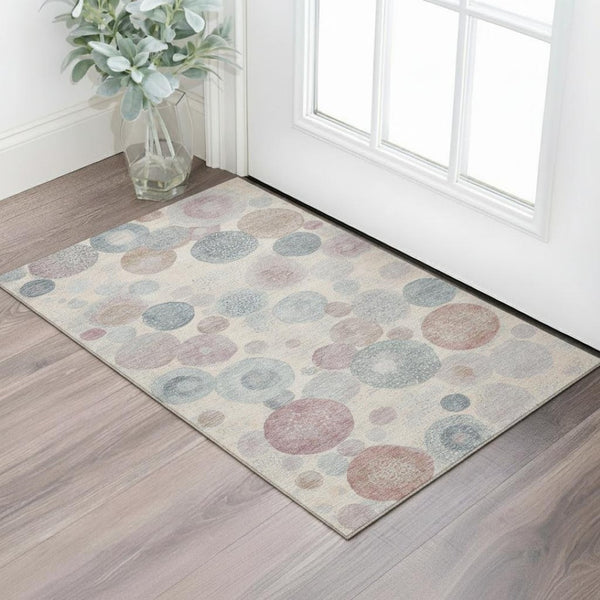 HomeRoots 5' X 8' Modern Peach Gray Silver Geometric Area Rug - Washable, UV Protected, Durable & Stylish! 707319