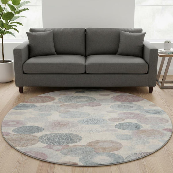 HomeRoots 8' X 10' Washable Peach Gray & Silver Geometric Area Rug with UV Protection for Modern Homes 707321