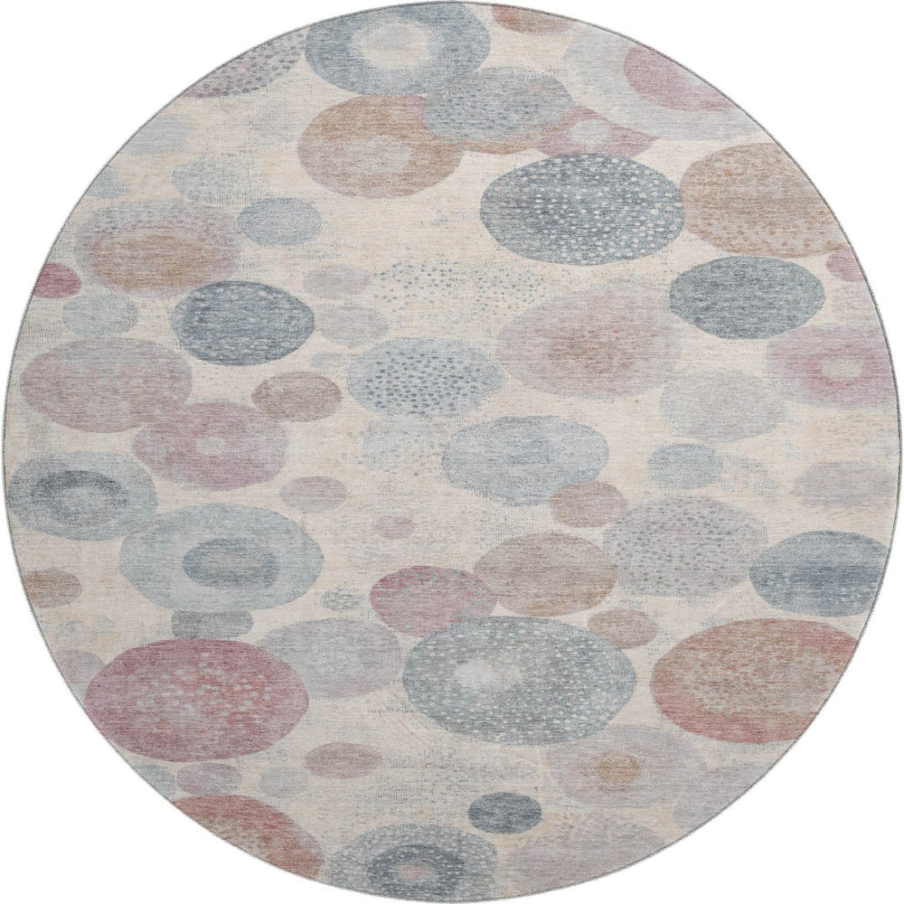 HomeRoots 8' X 10' Washable Peach Gray & Silver Geometric Area Rug with UV Protection for Modern Homes 707321