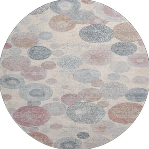 HomeRoots 8' X 10' Washable Peach Gray & Silver Geometric Area Rug with UV Protection for Modern Homes 707321