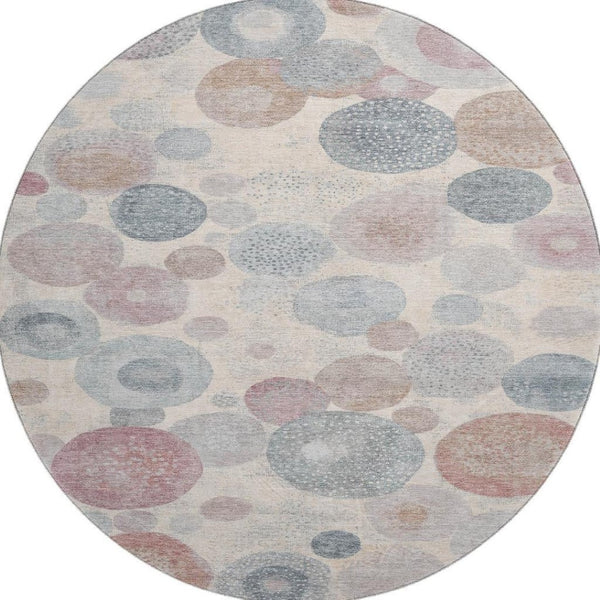 HomeRoots 8' X 10' Washable Peach Gray & Silver Geometric Area Rug with UV Protection for Modern Homes 707321