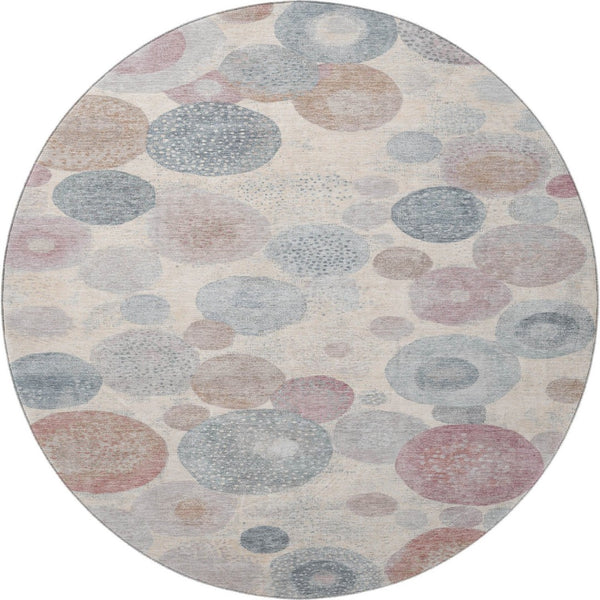 HomeRoots 8' X 10' Washable Peach Gray & Silver Geometric Area Rug with UV Protection for Modern Homes 707321