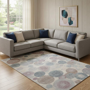 HomeRoots 9' X 12' Geometric Peach Gray Silver Area Rug – Durable, Washable, UV-Protected for Modern Spaces 707322