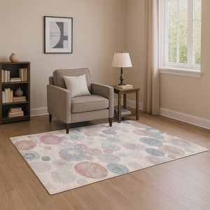 HomeRoots 10' X 14' Peach Gray Silver Geometric Area Rug - Washable, UV-Protected, Durable for Busy Homes! 707323