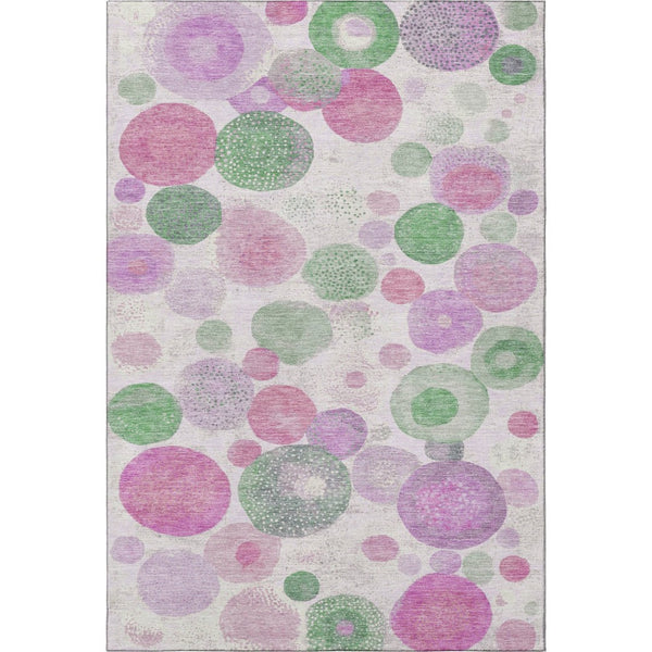 HomeRoots 5' X 8' Washable Pink Green Ivory Area Rug - Durable, UV-Protected, Modern Geometric Design for Any Room 707325