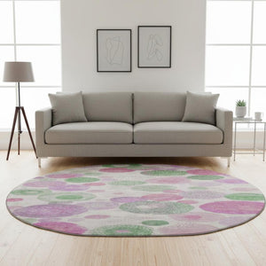 HomeRoots 8' X 10' Washable Geometric Area Rug in Pink, Green & Ivory - UV Protected, Kid & Pet Friendly! 707327