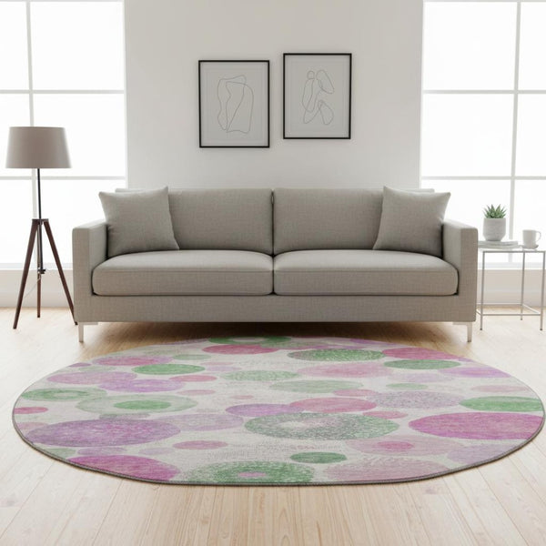 HomeRoots 8' X 10' Washable Geometric Area Rug in Pink, Green & Ivory - UV Protected, Kid & Pet Friendly! 707327