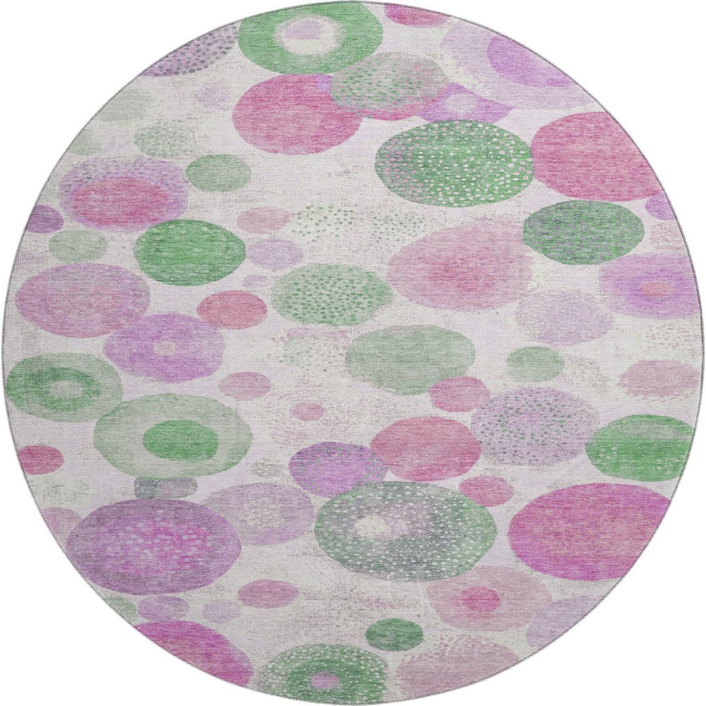 HomeRoots 8' X 10' Washable Geometric Area Rug in Pink, Green & Ivory - UV Protected, Kid & Pet Friendly! 707327