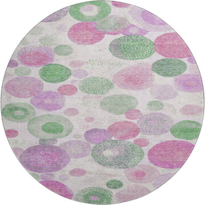 HomeRoots 8' X 10' Washable Geometric Area Rug in Pink, Green & Ivory - UV Protected, Kid & Pet Friendly! 707327