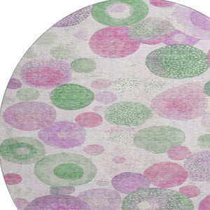 HomeRoots 8' X 10' Washable Geometric Area Rug in Pink, Green & Ivory - UV Protected, Kid & Pet Friendly! 707327