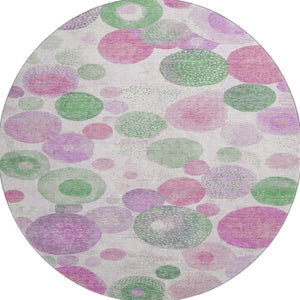 HomeRoots 8' X 10' Washable Geometric Area Rug in Pink, Green & Ivory - UV Protected, Kid & Pet Friendly! 707327