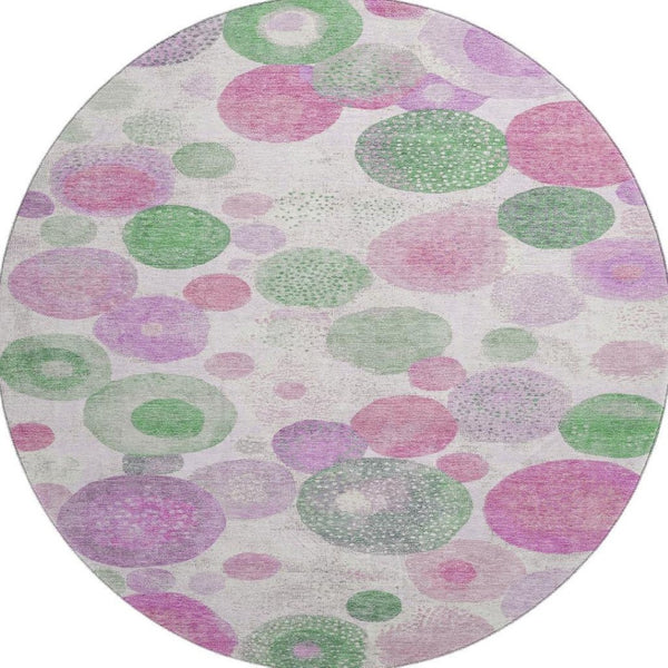 HomeRoots 8' X 10' Washable Geometric Area Rug in Pink, Green & Ivory - UV Protected, Kid & Pet Friendly! 707327