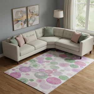 HomeRoots 10' Stylish Pink, Green & Ivory Geometric Washable Area Rug with UV Protection – Perfect for Any Room! 707329