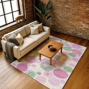 HomeRoots 10' Stylish Pink, Green & Ivory Geometric Washable Area Rug with UV Protection – Perfect for Any Room! 707329