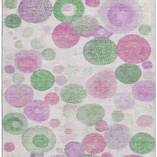 HomeRoots 10' Stylish Pink, Green & Ivory Geometric Washable Area Rug with UV Protection – Perfect for Any Room! 707329