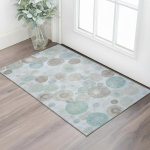 HomeRoots 5' X 8' Sky Blue Beige Brown Geometric Washable Area Rug - UV Protected, Stain Resistant Comfort 707331
