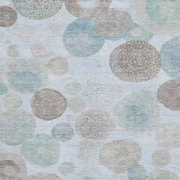 HomeRoots 5' X 8' Sky Blue Beige Brown Geometric Washable Area Rug - UV Protected, Stain Resistant Comfort 707331