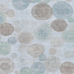 HomeRoots 8' Stylish Sky Blue, Beige & Brown Geometric Washable Round Rug - UV Protected, Pet Friendly, Durable 707332