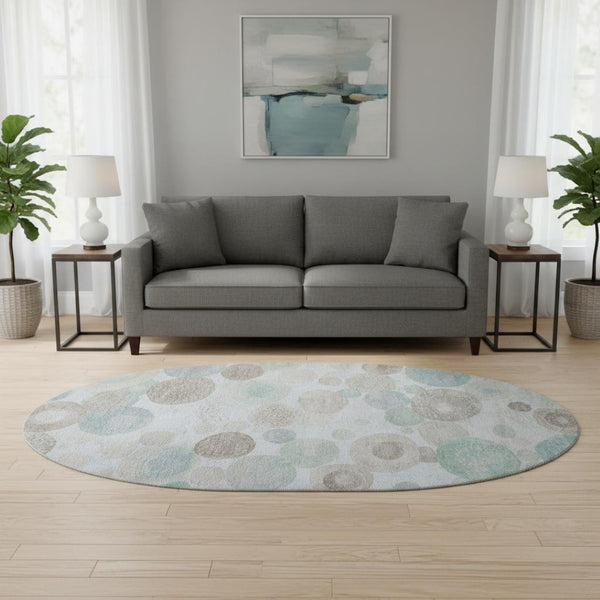 HomeRoots 8' X 10' Washable Sky Blue Beige Brown Geometric Area Rug with UV Protection for Modern Spaces 707333