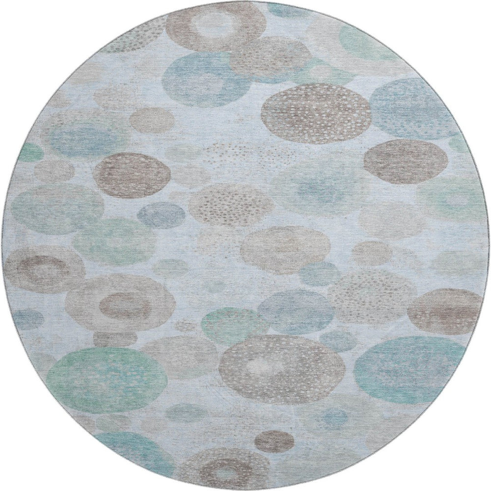 HomeRoots 8' X 10' Washable Sky Blue Beige Brown Geometric Area Rug with UV Protection for Modern Spaces 707333