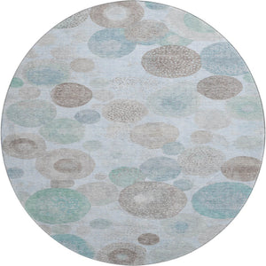 HomeRoots 8' X 10' Washable Sky Blue Beige Brown Geometric Area Rug with UV Protection for Modern Spaces 707333