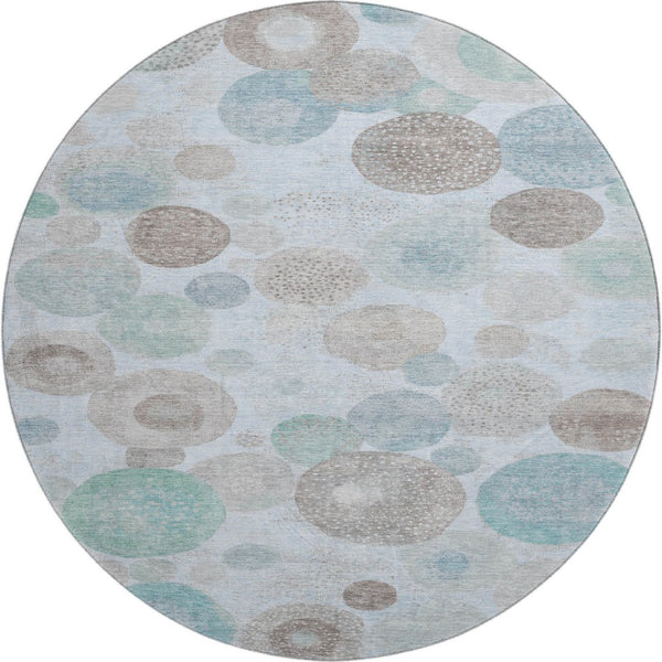 HomeRoots 8' X 10' Washable Sky Blue Beige Brown Geometric Area Rug with UV Protection for Modern Spaces 707333