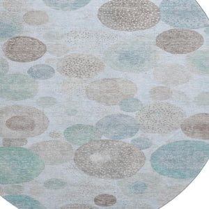 HomeRoots 8' X 10' Washable Sky Blue Beige Brown Geometric Area Rug with UV Protection for Modern Spaces 707333