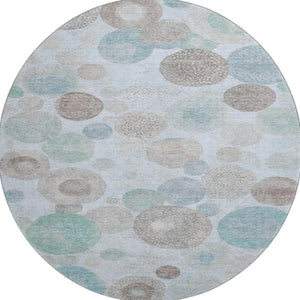 HomeRoots 8' X 10' Washable Sky Blue Beige Brown Geometric Area Rug with UV Protection for Modern Spaces 707333