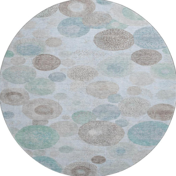 HomeRoots 8' X 10' Washable Sky Blue Beige Brown Geometric Area Rug with UV Protection for Modern Spaces 707333