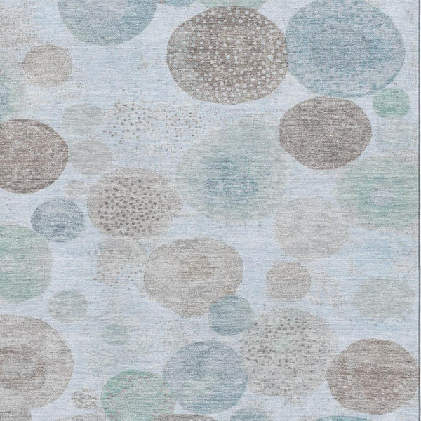 HomeRoots 9' X 12' Modern Geometric Washable Area Rug in Sky Blue, Beige & Brown – UV Protected & Durable! 707334