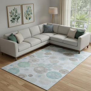 HomeRoots 10' Sky Blue, Beige & Brown Geometric Washable Area Rug - UV Resistant, Perfect for High-Traffic Spaces! 707335