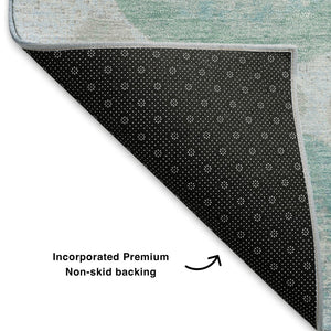 HomeRoots 10' Sky Blue, Beige & Brown Geometric Washable Area Rug - UV Resistant, Perfect for High-Traffic Spaces! 707335