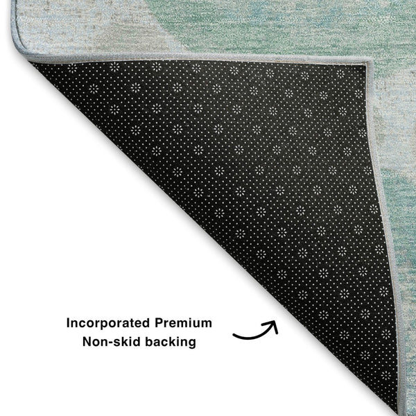 HomeRoots 10' Sky Blue, Beige & Brown Geometric Washable Area Rug - UV Resistant, Perfect for High-Traffic Spaces! 707335