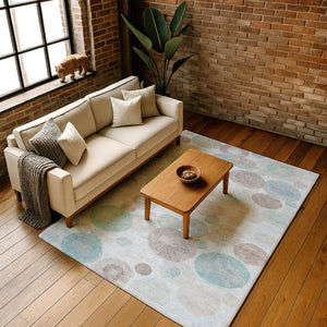 HomeRoots 10' Sky Blue, Beige & Brown Geometric Washable Area Rug - UV Resistant, Perfect for High-Traffic Spaces! 707335