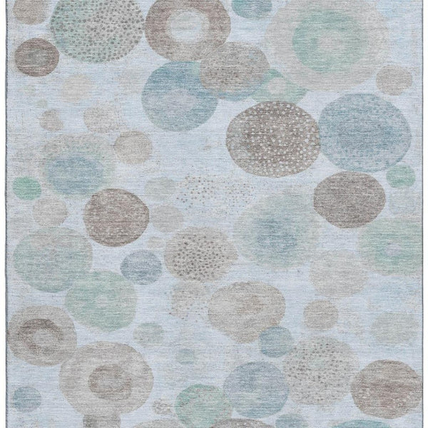 HomeRoots 10' Sky Blue, Beige & Brown Geometric Washable Area Rug - UV Resistant, Perfect for High-Traffic Spaces! 707335