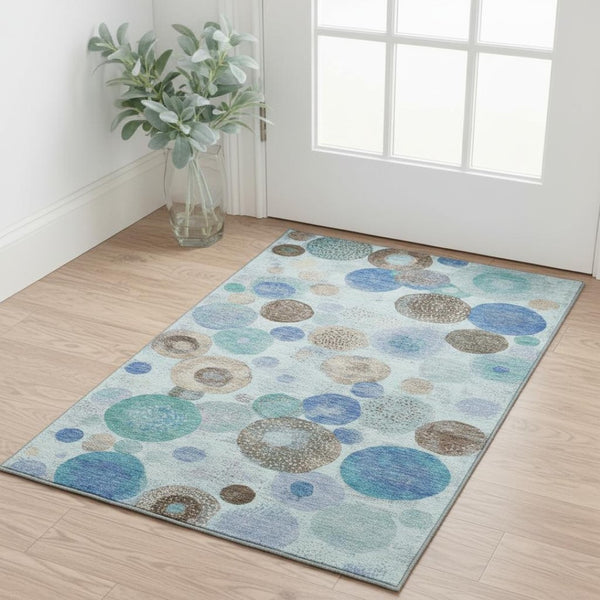 HomeRoots 5' X 8' Teal Brown & Blue Geometric Area Rug - Stain-Resistant, UV Protected & Durable Design 707337