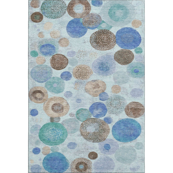HomeRoots 5' X 8' Teal Brown & Blue Geometric Area Rug - Stain-Resistant, UV Protected & Durable Design 707337