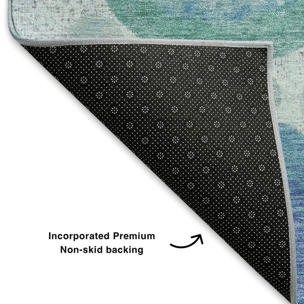 HomeRoots 5' X 8' Teal Brown & Blue Geometric Area Rug - Stain-Resistant, UV Protected & Durable Design 707337