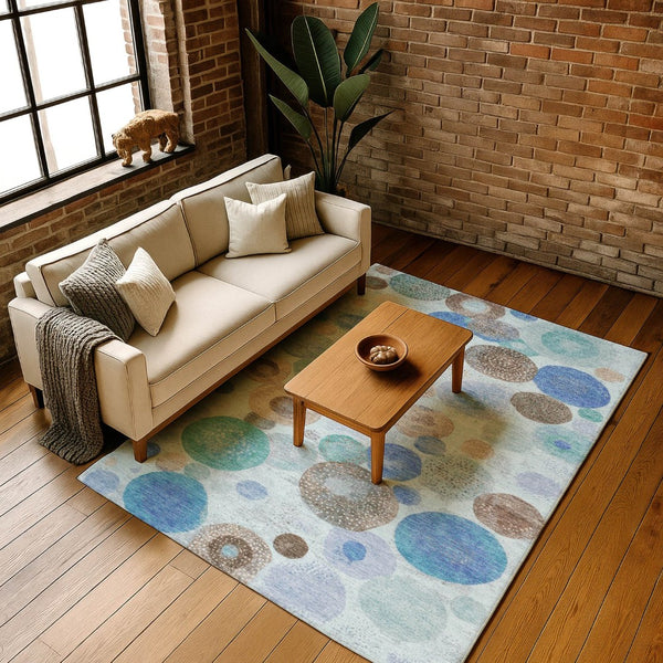 HomeRoots 5' X 8' Teal Brown & Blue Geometric Area Rug - Stain-Resistant, UV Protected & Durable Design 707337
