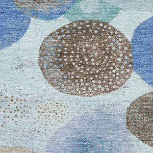 HomeRoots 5' X 8' Teal Brown & Blue Geometric Area Rug - Stain-Resistant, UV Protected & Durable Design 707337