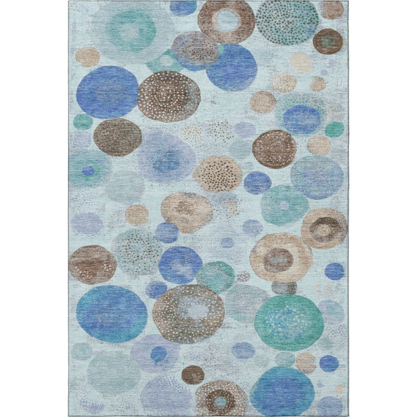 HomeRoots 5' X 8' Teal Brown & Blue Geometric Area Rug - Stain-Resistant, UV Protected & Durable Design 707337