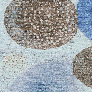 HomeRoots 8' Teal Brown and Blue Geometric Round Rug - Washable, UV Protected, Kid & Pet Friendly Accent Decor 707338