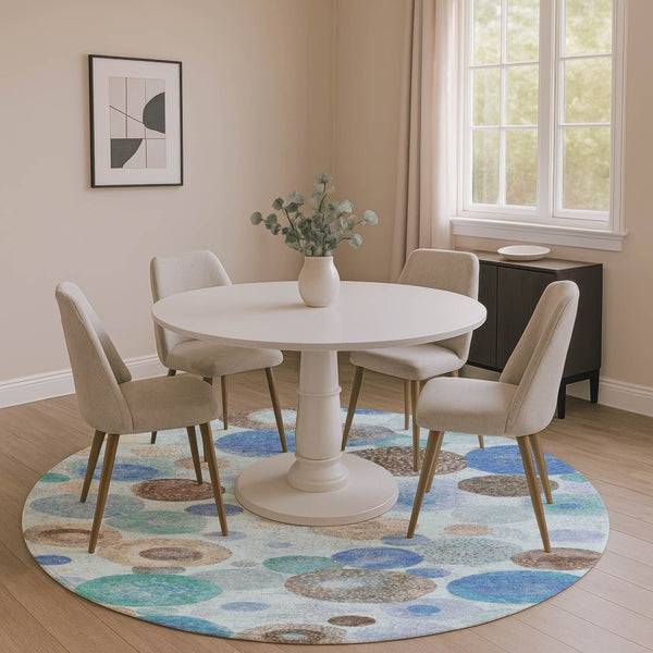 HomeRoots 8' X 10' Geometric Area Rug in Teal, Brown & Blue – Washable, UV-Protected & Non-Slip for Easy Care 707339