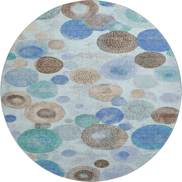 HomeRoots 8' X 10' Geometric Area Rug in Teal, Brown & Blue – Washable, UV-Protected & Non-Slip for Easy Care 707339