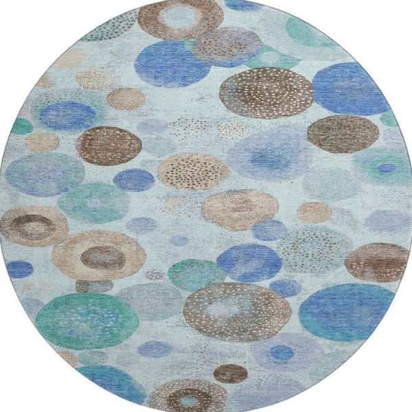 HomeRoots 8' X 10' Geometric Area Rug in Teal, Brown & Blue – Washable, UV-Protected & Non-Slip for Easy Care 707339