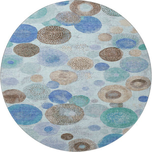 HomeRoots 8' X 10' Geometric Area Rug in Teal, Brown & Blue – Washable, UV-Protected & Non-Slip for Easy Care 707339