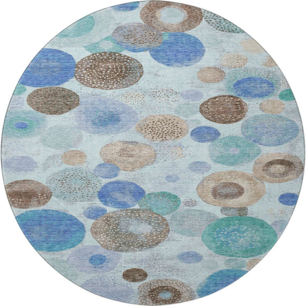 HomeRoots 8' X 10' Geometric Area Rug in Teal, Brown & Blue – Washable, UV-Protected & Non-Slip for Easy Care 707339