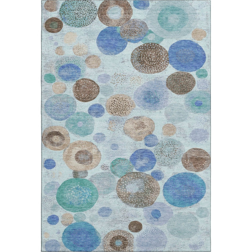 HomeRoots 10' X 14' Teal Brown Blue Geometric Area Rug - Washable, UV Protected, Non-Slip for Busy Homes 707341