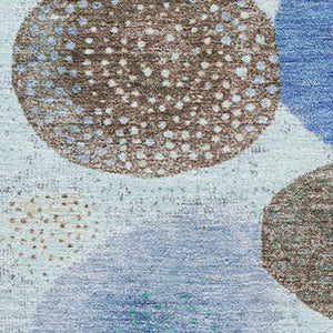 HomeRoots 10' X 14' Teal Brown Blue Geometric Area Rug - Washable, UV Protected, Non-Slip for Busy Homes 707341