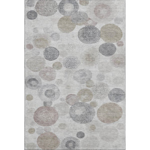 HomeRoots 8' Stylish Taupe Gray & Ivory Geometric Washable Round Rug with UV Protection for High-Traffic Areas 707344